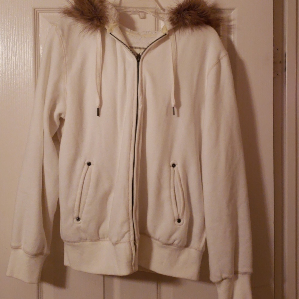 Green Tea Winter jacket with faux fur edged hood